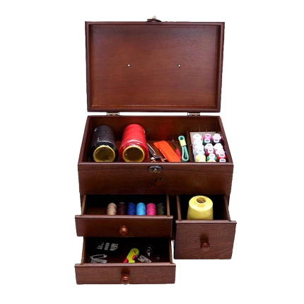 BSCI Wooden Dark Brown Sewing Tools Box